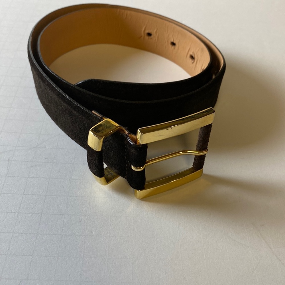 Jacqueline Ferrar made in Italy dark brown suede belt large gold plated buckle.